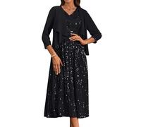 Women's Sequin Maxi Dress Elegant Mother of The Bride Dresses for Wedding Glitter Formal Party Cocktail Evening Grown Dress Black Size 8