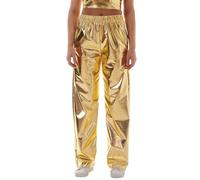Women's Sequin Metallic Trousers Hip Hop Dance Baggy Trousers Long Loose Pants 1980s Dress Up Costumes Adult Disco Fancy Dress Costume Gold