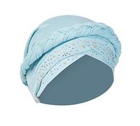 Womens Sequin Pre Tied Turban Bonnet Breathable Wrap Head Scarf Stretchy Muslim Cap for Chemo Beanie Hat with Hair Loss Sky Blue Medium