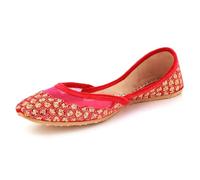 Womens Sequin Punjabi Jutti Flats Handmade Embroidered Mojari Traditional Slip-On Ethnic Ballet Pumps for Wedding Party Festive Wear Fuchsia Shoes Size 6 UK 39 EU