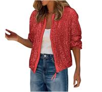 Women's Sequin Shiny Flight Jacket Glitter Sparkly Bomber Jacket Open Front Casual Crop Blazer Long Sleeve Zip Up Coats Slim Fit Party Clubwear Party Disco Festival Outfit Outwear 2024 Fashion