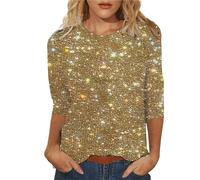 Women's Sequin Shirt Large Sizes - New Year's Eve Outfit Glitter Top 3/4 Sleeve Sweatshirt Festive Blouses Sports Sweatshirts Sequin Blouse Tops Glitter Blouse Long Sleeve Tunic, gold, XXL