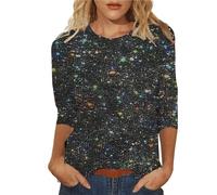 Women's Sequin Shirt Large Sizes - New Year's Eve Outfit Glitter Top 3/4 Sleeve Sweatshirt Festive Blouses Sports Sweatshirts Sequin Blouse Tops Glitter Blouse Long Sleeve Tunic, black, L