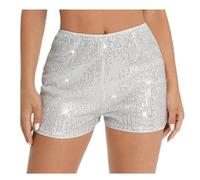 Women's Sequin Shorts, High Waisted Elastic Straight Leg Shiny Hot Pants, Sexy Sparkle Glitter Rave Shorts for Party Concert, Casual Loose A Line Hot Pants for Club Wear Night-Out Dance Costume