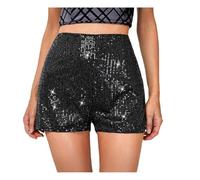 Women's Sequin Shorts, High Waisted Elastic Straight Leg Shiny Hot Pants, Sexy Sparkle Glitter Rave Shorts for Party Concert, Casual Loose A Line Hot Pants for Club Wear Night-Out Dance Costume
