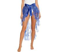 Womens Sequin Skirt - Belly Dance Hip Scarf Cascading Ruffles Sequined Tiered Tutu Skirt Latin Tango Dance Costume (Blue One Size)