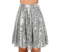 Women's Sequin Skirt for Parties, High Waisted Glitter Mini Skirt with Shorts, Sparkly A-Line Dance Skirt for Christmas NYE Club Night and Evening Events