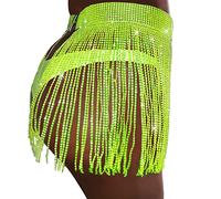 Womens Sequin Skirt - S Sexy Glitter Straps Splicing Tassel Grid Half Skirt (Green S)
