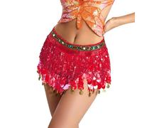 Women's Sequin Skirt with Fringe Tassels Skirt Sequins Glitter Fringe Skirt with Shorts Sexy Plain Hip Scarf Waist Chain Petticoat Dance Skirt Rave Festive Costume for Halloween and Carnival
