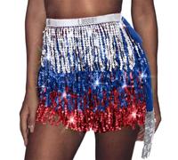 Women's Sequin Skirt with Fringe Tassels Skirt with Colourful Sequins Glitter Fringe Skirt High Waist Sexy Short Layered Skirt Skirts Petticoat Rave Festive Clothing for Halloween and Carnival