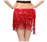 Women's Sequin Skirt with Fringe Tassels Skirt with Sequins Glitter Fringe Skirt Double Layer Fashion Sexy Belly Dance Petticoat Hip Scarf Dance Skirt Rave Festive Costume for Halloween and Carnival