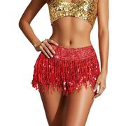 Women's Sequin Skirt with Fringes, Tassels Skirt Women's with Sequins, Glitter Fringe Skirt High Waist Sexy Latin Tango Hip Scarf Skirts Belly Dance Dance Skirt Rave Festival Outfit for Halloween and