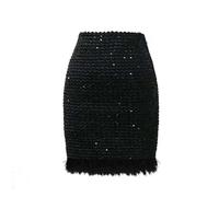 Women's Sequin Skirts, Fashion Sexy Sparkle Stretchy Bodycon Glitter Pencil Mini Skirts, Fur Hem Shiny Short Hip Wrap Skirt Mini Skirt for Rave Skirt Outfit for Women Girls Black