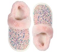 Women's Sequin Slippers Closed Toe Thick Warm Non Slip House Shoes | Sequin detail adds subtle sparkle, while the closed toe, thick warmth and non-slip sole suit cosy winter home wear.
