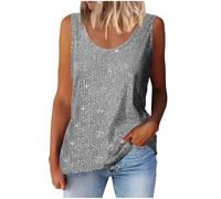 Womens Sequin Tank Tops UK Sleeveless Scoop Neck Straps Sparkly Dressy Shimmer Vest 2025 Trendy Fashion Night Club Party Glitter Sequin Camisole Blouse Tshirts Grey