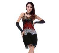 Women's Sequin Tassel Dance Dress - Red Black UK 6-12