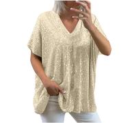 Women's Sequin Tops 3/4 Sleeve Glitter Sparkly Party Blouse Wraped V-Neck Fall Going Out Tee Tops Sparkly Blouses Evening Party Club Shirts Plus Size