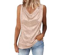 Women's Sequin Tops Elegant Sleeveless Glitter Camisole Vest, Cowl-Neck Tank Blouse with Wide Strap Cami Tops Sexy Sparkly Shimmer T Shirt Summer Daily Club Wedding Party for Night Out