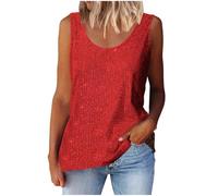 Women's Sequin Tops Elegant Sleeveless Glitter Camisole Vest Ladies V Neck Tank Top Wide Strap Camitops Sexy Sparkly Shimmer Top Summer Tees Daily Club Wedding Party Tops for Night Out Red