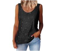 Women's Sequin Tops Elegant Sleeveless Glitter Camisole Vest Ladies V Neck Tank Top Wide Strap Camitops Sexy Sparkly Shimmer Top Summer Tees Daily Club Wedding Party Tops for Night Out Black