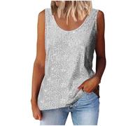 Women's Sequin Tops Elegant Sleeveless Glitter Camisole Vest Ladies V Neck Tank Top Wide Strap Camitops Sexy Sparkly Shimmer Top Summer Tees Daily Club Wedding Party Tops for Night Out Silver