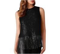Women's Sequin Tops Glitter Fringe Party Vest Sleeveless Sparkle Blouse Women's Sequin Tank Top Fashion Crew Neck Wide Cami Vests Elegant Casual Night Out Club Party Shirt Tunics Top
