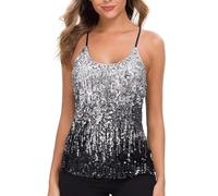 Women's Sequin Tops, Sleeveless Glitter Camisole Party Tank Top, Sexy Sparkle Scoop Neck Tunic Vest with Adjustable Spaghetti Strap, Daily Sequined Slim Blouse Shirts for Dance Night Club Performance