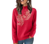 Womens Sequin Turtleneck Knitted Jumpers Long Sleeve Plush Sparkle Pullover for Winter Holiday Parties Glitter Ladies Sweater for Women UK Tunic Top Work Office Going Out Tops XXL Red