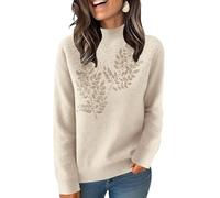 Womens Sequin Turtleneck Knitted Jumpers Long Sleeve Plush Sparkle Pullover for Winter Holiday Parties Glitter Ladies Sweater for Women UK Tunic Top Work Office Going Out Tops S Beige