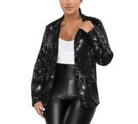 Women's Sequined Blazer Large Size - Sequin Jacket with Lapel - Draped Open Front Work Jacket Carnival Costume Slim Winter Blazers Leisure Party Party Festival Sequins Blazers, Black, L