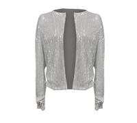 Women's Sequined Flight Jacket Baseball Jackets Hip Hop Jazz Modern Dance Coat Performance Costume Solid Color Sequin Casual Short Women Winter Ladies Jacket (Silver, L)