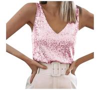 Women's Sequined Vest for Women UK Sparkly Sequins Glitter Tops Tank Party Disco Vest Ladies Evening Glitter Top V Neck Sleeveless Top Spaghetti Straps Blouses Loose Business Casual Women Plus Size