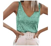 Women's Sequined Vest for Women UK Sparkly Sequins Glitter Tops Tank Party Disco Vest Ladies Evening Glitter Top V Neck Sleeveless Top Spaghetti Straps Blouses Loose Business Casual Women Plus Size
