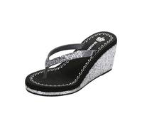 Women's Sequins Diamond Sandals Glitter Platform Slippers Lady Summer Beach Wedges Flip-Flops Size 7 Black