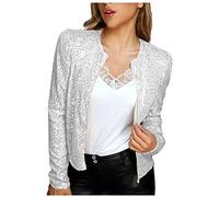 Women's Sequins Jacket Open Front Casual Work Office Cropped Blazer Cardigan Long Sleeve Sparkly Suit Jacket Slim Fit Ladies Short Jackets Tops Elegant Cardigans Outerwear Party Club Cocktail
