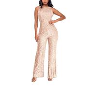 Women's Sequins Jumpsuits Wedding Slim Fit Round Neck Sleeveless High Waist Jumpsuit Casual Long for Evening Prom One Piece Sequins Bodysuit