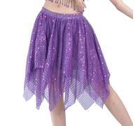 Women's Sequins Latin Dance Skirt - Irregular Belly Dance Flowy Fairy Sparkle Skirt, Knee Length Big Hem, Shining Layered for Rave Party Performance Yoga Class