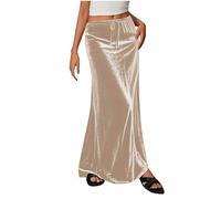 Women's Sequins Long Skirts Velvet High Elastic Waist Glitter Shiny Party Sparkly Bling Concert Formal Skirt Y2K Going Out Flowy Full Length Ladies Elegant Retro Dress Vacation 8 10 12 14 16 s Khaki