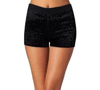 Women's Sequins Shorts Elastic Waist Sparkly Straight Leg Shorts Glitter Shorts Hot Pants Sequin Shorts for Women Womens Cycling Shorts (Black, L)