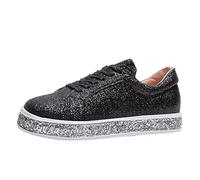 Womens Sequins Trainers UK Sale Clearance, Walking Work Shoes Sparkling Platform Sneakers Lace up Slip on Trainer Shine Shoe with Memory Foam Athletic Gym Shoes Fashion Sneaker Tennis Shoes