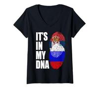 Women's Serbian and Russian Vintage Heritage DNA Flag V-Neck T-Shirt
