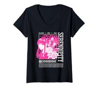 Womens Serendipity Manga Pink Floral Art V-Neck T-Shirt