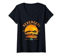 Womens Serengeti National Park Tanzania Flag African Animals Safari V-Neck T-Shirt