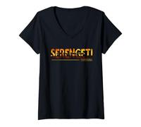 Womens Serengeti Tanzania Flag Safari National Park African Animals V-Neck T-Shirt