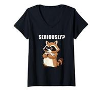 Womens Seriously? Funny Sarcastic Raccoon Meme Attitude V-Neck T-Shirt