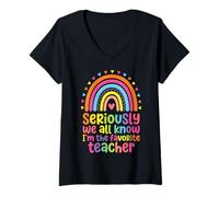 Women's Seriously We All Know I'm The Favorite Teacher V-Neck T-Shirt