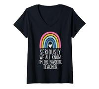Women's Seriously We All Know I'm The Favorite Teacher V-Neck T-Shirt