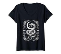 Womens Serpent Moon Gothic Snake Crescent Lunar Cycle V-Neck T-Shirt