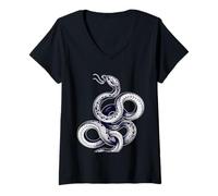 Womens Serpent Snake Slithering Blackwork V-Neck T-Shirt