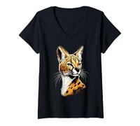 Womens Serval Big Cat Africa Savannah Leopard Cat Cute Serval V-Neck T-Shirt